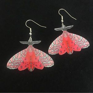 Light Blue and Red Moth Dangle Earrings